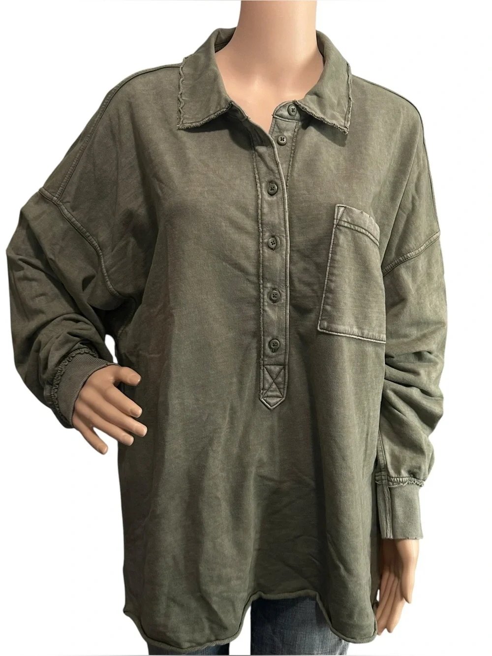 Aerie Take It Easy Popover Polo Sweatshirt Sz L